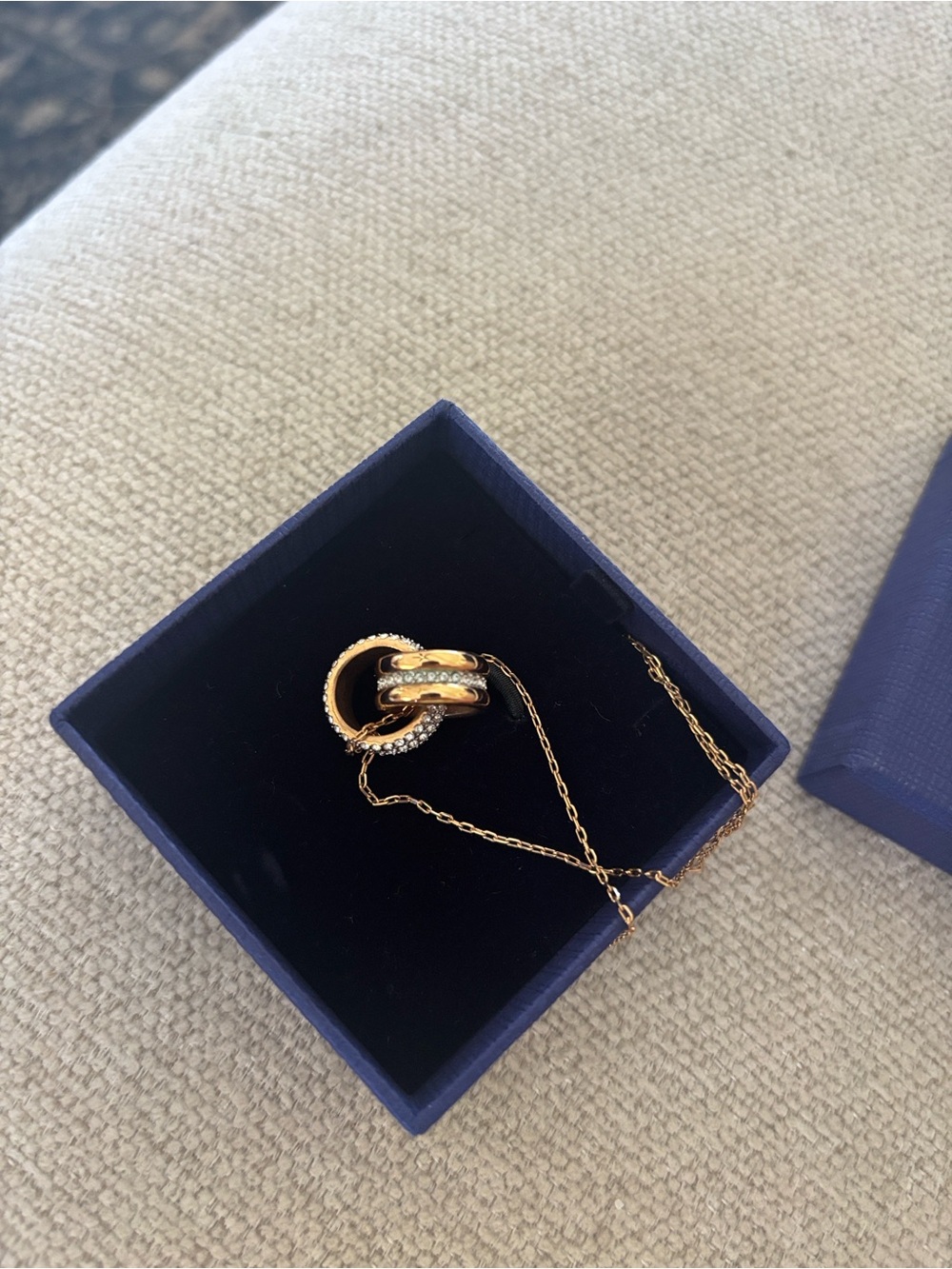 Swarovski Rose Gold Crystal Interlocking Ring Pendant Necklace - Picture 4 of 5